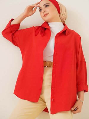 Oversize Basic Gömlek Kırmızı
