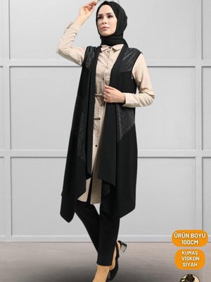 Kadin Buyuk Beden Uzun Anne Tesettur Yelek Likrali