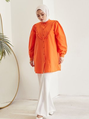 Yaka Ve Ön Fırfır Detaylı Gömlek Oranj Yaka Ve Ön Fırfır Detaylı Gömlek Oranj