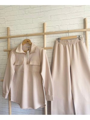 Bej Yakalı Alt Üst Takım