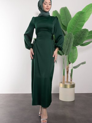 Yandan Çapraz Bağlamalı Saten Abiye Elbise