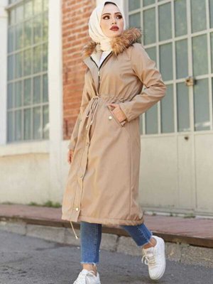 Kürklü Içi Polar Kaban Bej