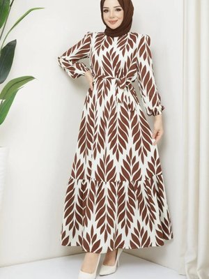 Eteği Fırfırlı Kuşaklı Viskon Elbise