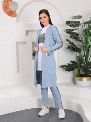 Bebe Mavi Pul Payet Detaylı Üçlü Eşofman Takım