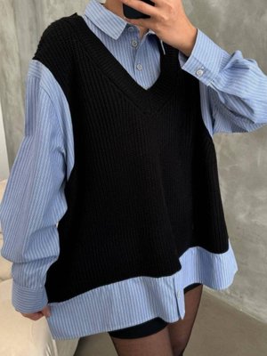 Süveterli Gömlek Siyah