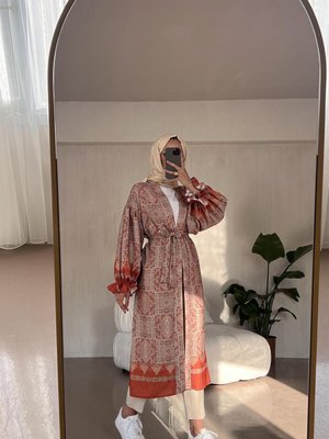 Etnik Desen Kimono Kap Turuncu