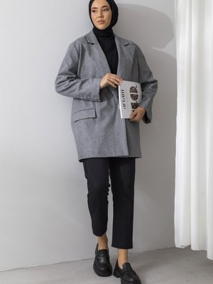 Oversize Füme Kaşe Ceket