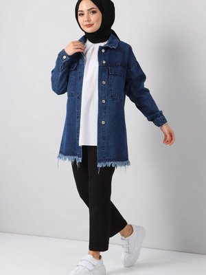 Püskül Detaylı Ceket Koyu Kot