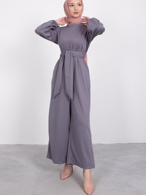 Geniş Kuşak Dolamalı Tulum Gri Geniş Kuşak Dolamalı Tulum Gri