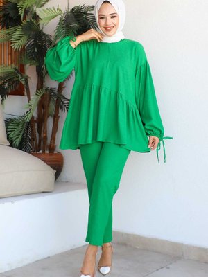 Yeşil Kol Detaylı Bürümcük Takım