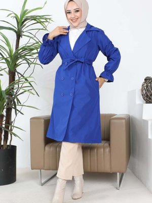 Saks Mavi Kruvaze Yaka Trençkot Saks Mavi Kruvaze Yaka Trençkot