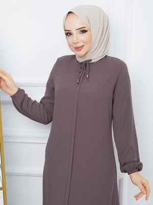 Giyim Krep Kumaş Ferace Yaka Bağcıklı Vizon