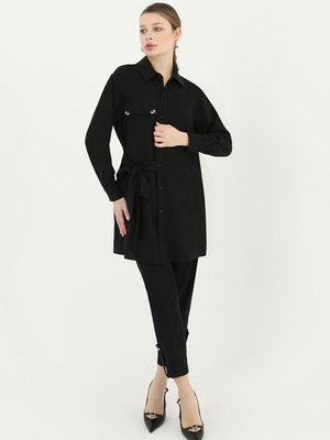 Siyah Tuniği Bağlamalı İkili Takım Siyah Tuniği Bağlamalı İkili Takım