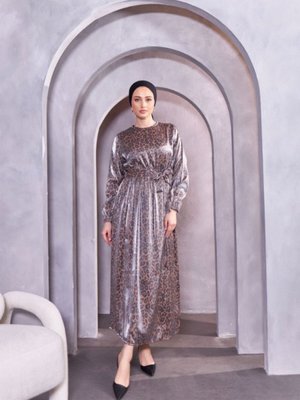 Leopar Varak Desenli Elbise