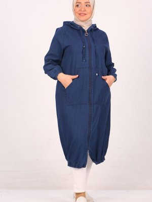 Mavi Büyük Beden Kanguru Cepli Kot Kap