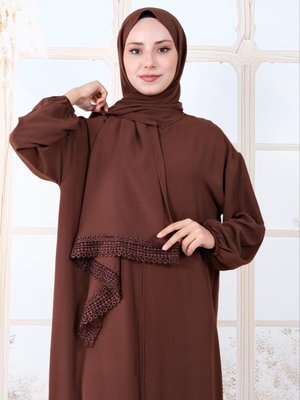 Kadın Ayrobin Kumaş Kendinden Şallı ( Şalı Dikili) Fermuarlı Uzun Namaz Elbisesi/ferace