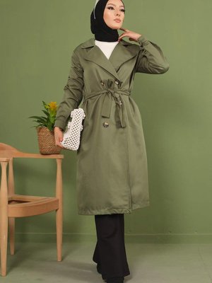 Haki Kruvaze Yaka Düğmeli Trençkot Haki Kruvaze Yaka Düğmeli Trençkot