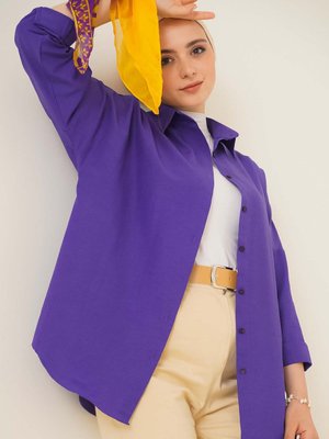 Oversize Basic Gömlek Mor