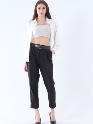 Siyah Duble Paça Kemerli Pantolon Siyah Duble Paça Kemerli Pantolon