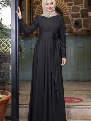 Siyah Mara Simli Abiye Elbise Siyah Mara Simli Abiye Elbise