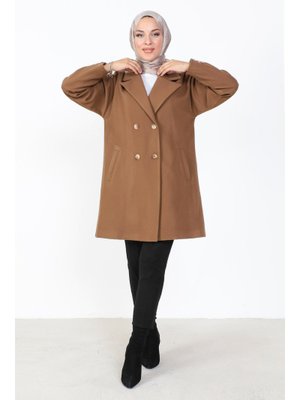 Taba Çift Düğmeli Kaşe Kaban Taba Çift Düğmeli Kaşe Kaban