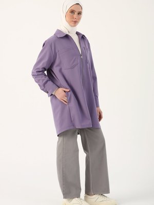 Mor Fermuarlı Rahat Kalıp Kap