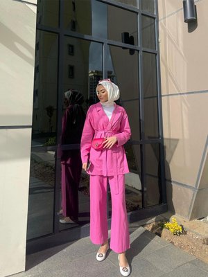 Keten Ceket Takım Pink