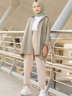 Tek Cepli Tahta Düğmeli Gabardin Gömlek