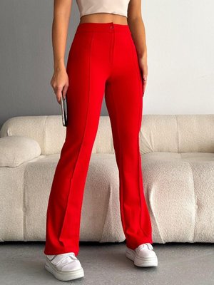Kırmızı İthal Krep Full Likralı Çımalı Pantolon Kırmızı İthal Krep Full Likralı Çımalı Pantolon