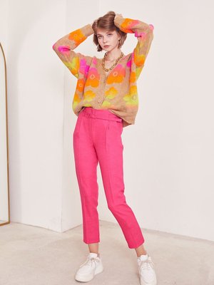 Fuşya Kemerli Kumaş Pantolon