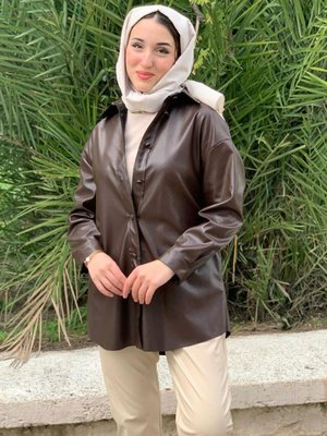 Kahve Şardonlu Deri Ceket Gömlek