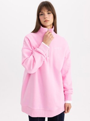 Regular Fit Polo Yaka Slogan Desenli İçi Yumuşak Tüylü Kalın Kumaşı Sweatshirt Tunik