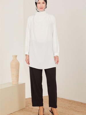 Zincir Şeritli Örme Pantolon Siyah