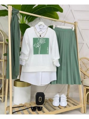 Çicek Baskılı Pilise Etekli Takım