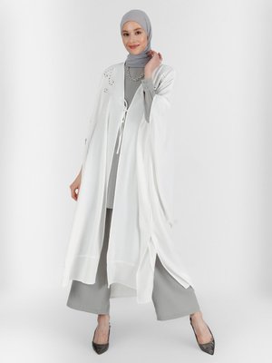 Off White Salaş Nakış Detaylı Kimono