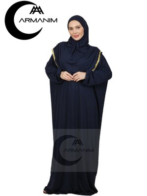 Armanım Tek Parça Lüks Namaz Kolay Giyilebilen Günlük Elbisesi Lacivert