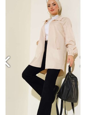 Bej Renk Astarsız Kısa Trenç (gömlek) Bej Renk Astarsız Kısa Trenç (gömlek)