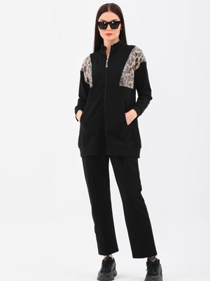 Siyah Leopar Pul Payetli Spor Takım