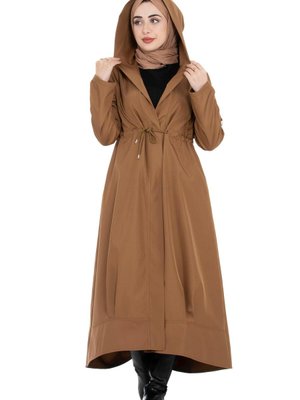 Kapüşonlu Eteği Volanlı Trençkot Taba Kapüşonlu Eteği Volanlı Trençkot Taba