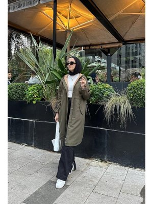 Haki Belden Bağıcıklı Trençkot Haki Belden Bağıcıklı Trençkot