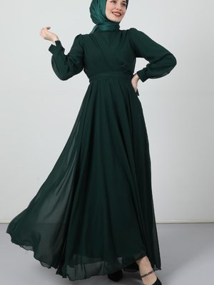 Önü Çapraz Şifon Elbise Zümrüt Önü Çapraz Şifon Elbise Zümrüt