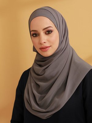 Gri İç Boneli Şifon Hazır Türban