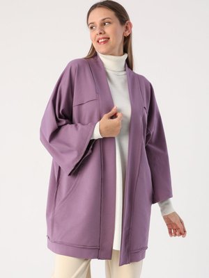 Koyu Lila Yarasa Kollu Oversize Hırka Koyu Lila Yarasa Kollu Oversize Hırka
