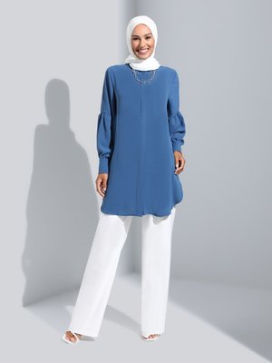 Gizli Düğmeli Balon Kol Aerobin Tunik Koyu Lacivert