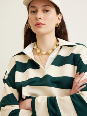 Andy Yakalı Çizgili Sweatshırt Zümrüt