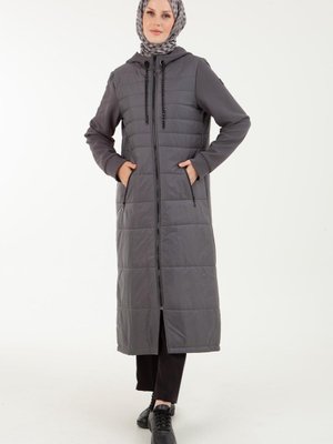 Fermuarlı Cepli Kapüşonlu Kapitone Kap