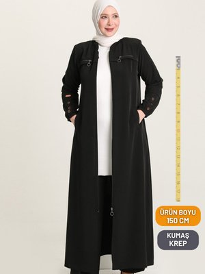 Siyah Kadin Buyuk Beden Fermuarlı Yüksek Kaliteli Mevsimlik Kislik