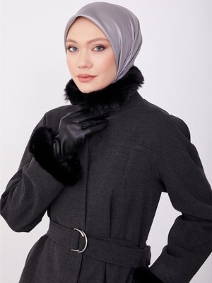 Seyyar Kürklü Pens Detaylı Kaban Antrasit