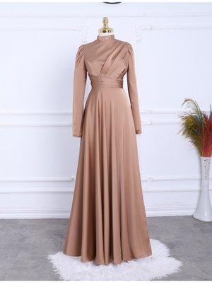 Önü Pliseli Saten Abiye Elbise Önü Pliseli Saten Abiye Elbise