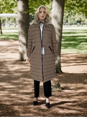 Koyu Vizon Kapuşonlu Şişme Mont